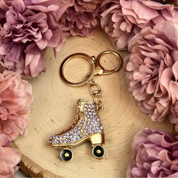 Purple and Gold Crystal Roller Skate Keychain Charm - Picture 12 of 16